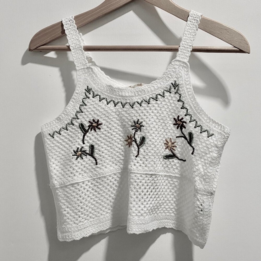 Fairy Coquette Y2K Fitted Cottage Coastal Beach Cropped Crochet Top Camisole S